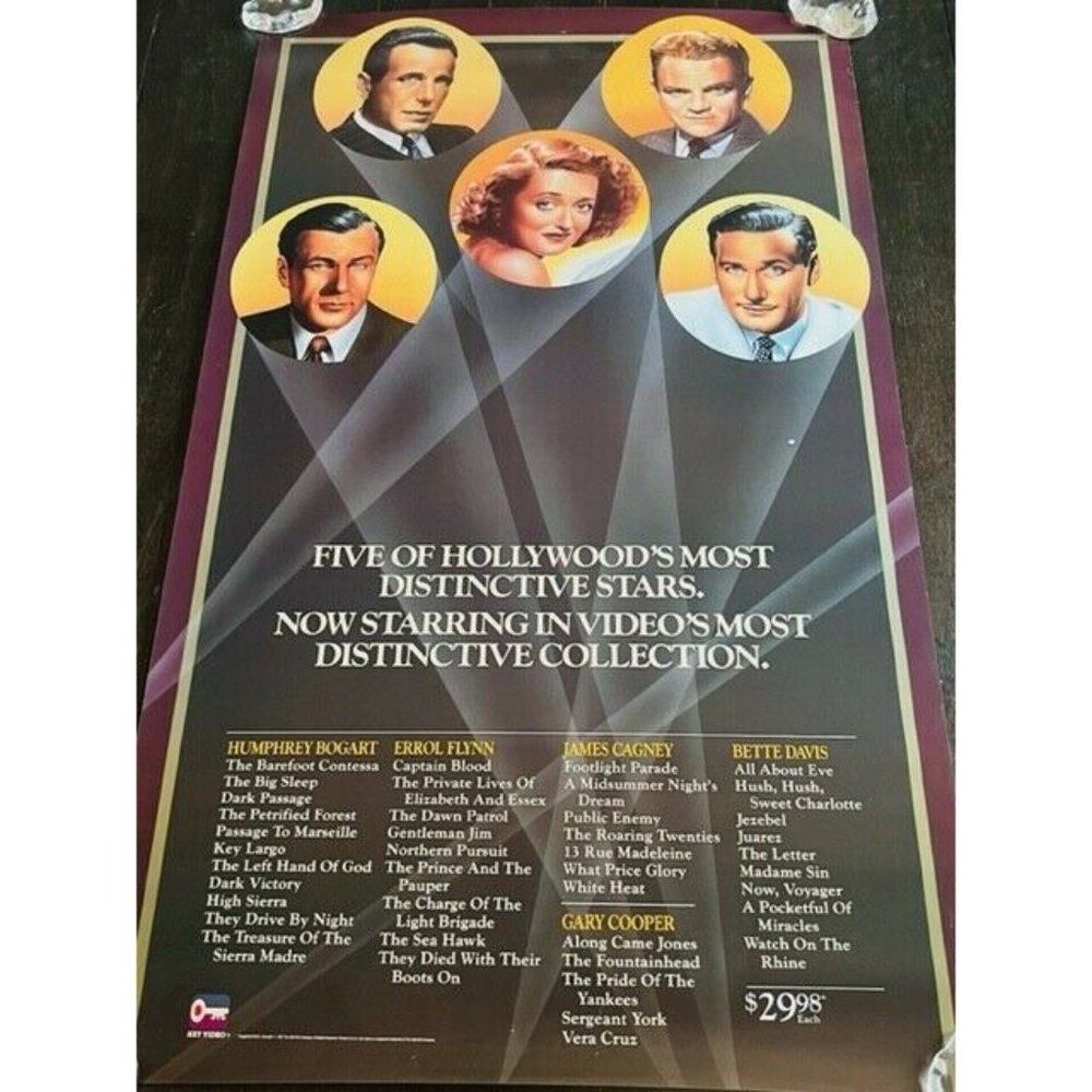 Movie Theater Cinema Poster Lobby Card vtg 1987 Bogart Cagney Bette Davis Flynn